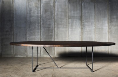 Oval Dining Table W reclaimed wood charcoal black 300x170cm 