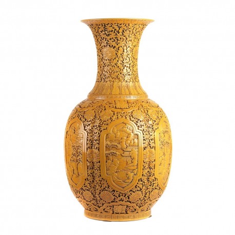 Vase long sculpté main jaune