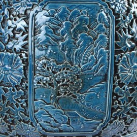 Vase chinois sculpté main bleu turquoise