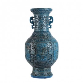 Vase chinois sculpté main bleu turquoise