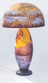 Art Nouveau Lamp, Blue Landscape