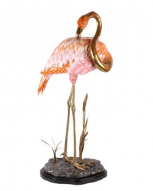 Pink Flamingo in Porcelain and brass