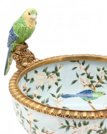 Floral Porcelain Bowl With Parrots