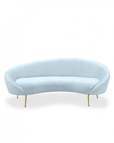 Blue Velvet Pleated Sofa Orphée L189cm