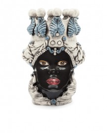 Ceramic Vase, Woman Moor Head White & Blue