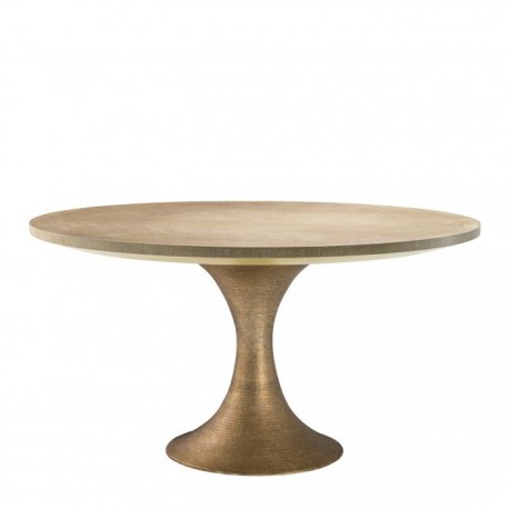 Round Veneered Oak Dining Table, Brass Circle Dining Table
