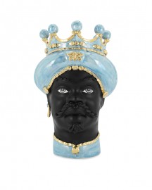 Ceramic Vase, Woman Moor Head Gold & Blue