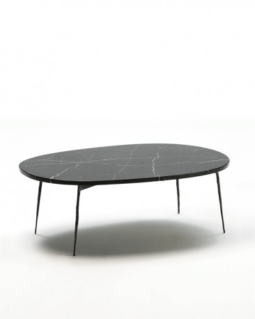 Table Basse Ovale Marbre et Métal Noirs - 100cm