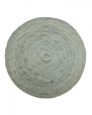 Round Rug Turquoise Gray jute