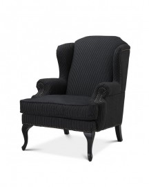 Black and White Striped Wing Armchair