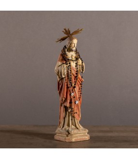 Christ Coeur Sacré Couronné, fidèle statue religieuse du 19ème siècle