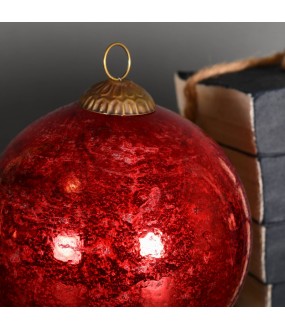 Exceptionnellles Boules de Noël en verre craquelé couleur rouge antique ø15cm, Style 19ème siècle.