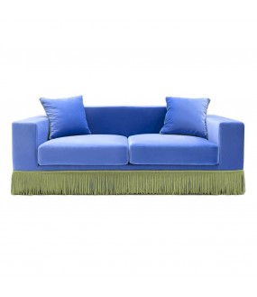 The Gotham sofa, a superb velvet sofa with its long fringes