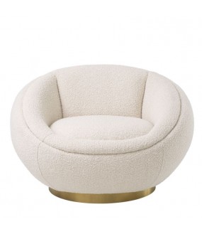 The Mindy Swivel Lounge Armchair - Curly Effect and Brass