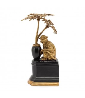 Brass and Porcelain Monkeys Bookends, H35cm
