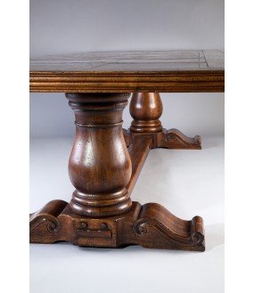 The superb Da Vinci solid oak table with oak and elm burl parquet