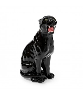 Black Panther statue sitting in plaster in the style of the 50s, Made in ceramic and hand painted.