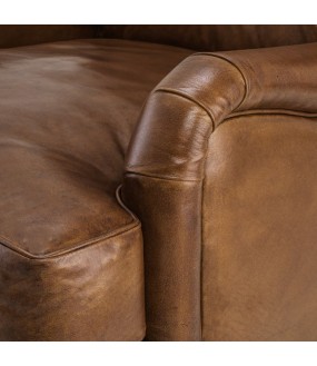 Superbe fauteuil Winston en cuir couleur tabac de conception artisanale