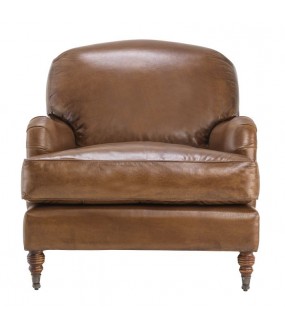 Superb Winston armchair in tobacco-colored leather, handcrafted