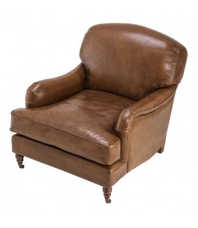 Superbe fauteuil Winston en cuir couleur tabac de conception artisanale
