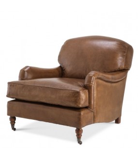 Superb Winston armchair in tobacco-colored leather, handcrafted