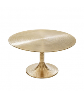 The coffee table Ondine, a large round coffee table with a diameter of 77cm, made of golden aluminum,