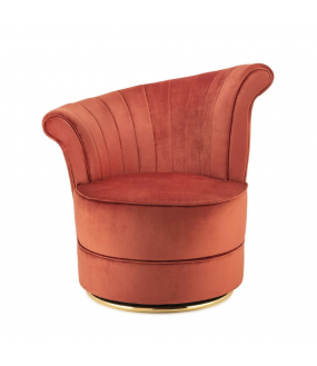 The Nautile swivel armchair in terra-cotta cotton velvet