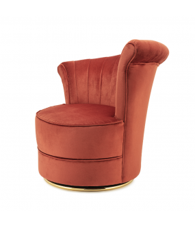 The Nautile swivel armchair in terra-cotta cotton velvet