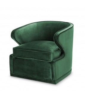 Art Deco velvet armchair Fraser, emerald, offers a delicate touch, swivel base
