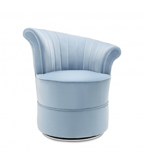 The Nautile swivel armchair in Sky Blue cotton velvet