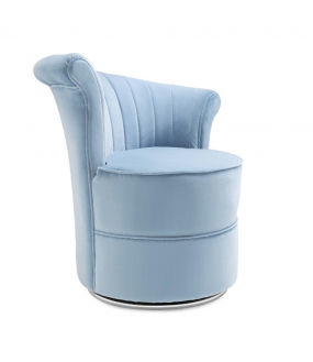 The Nautile swivel armchair in Sky Blue cotton velvet