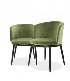 Dining Chair Balmore, almond Green Velvet set of 2 in the style of the 50s with an irreproachable finish.