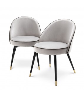 Set of 2 beautiful chairs Bradley with black metal base and brass feet, cotton velvet seat in the style of the 50s
