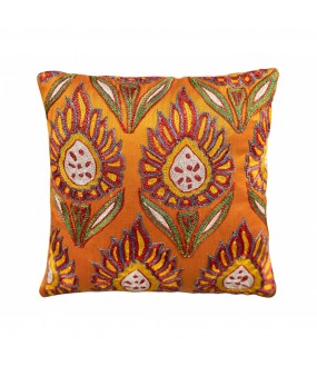 Exquisite Suzani cushion embroidered with flowers in shades of orange