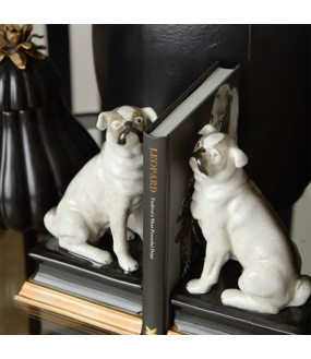 Porcelain bookends, decorative object,  beautiful, pugs, pug, dogs.