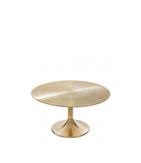 The coffee table Ondine, a large round coffee table with a diameter of 77cm, made of golden aluminum,