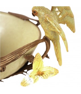 Oval Bowl Yellow Birds, Ceramic and Brass L32cm.