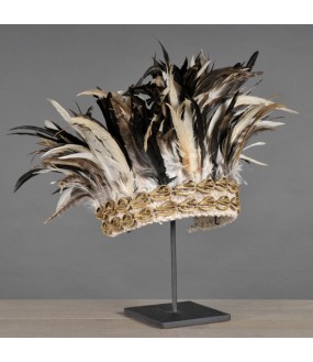 Beautiful New Guinea headdress made of shells, braided fibers and black feathers.