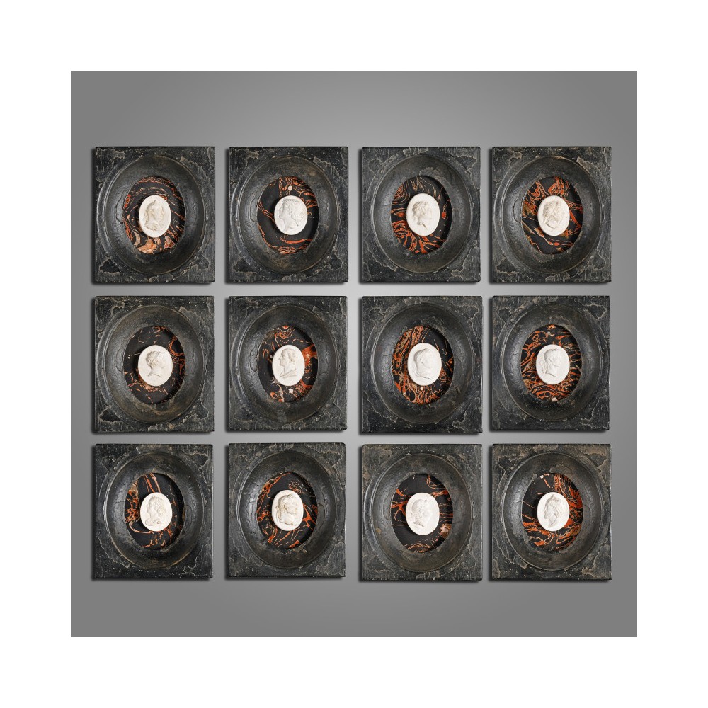 Set of 12 small frames from the Empire period with an intaglio in their center