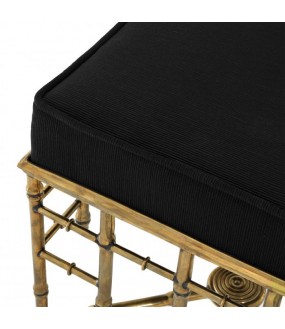 Square stool in lightly ribbed black velvet in the Chinoiserie style