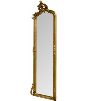 Baroque mirror Sylphide, high wooden frame carvings and antique painting gold patina.
