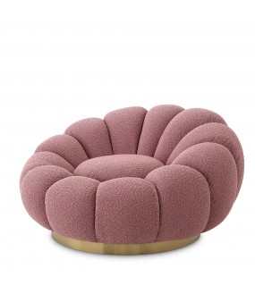 Swivel Lounge Chair Gummer, Pink Bouclé