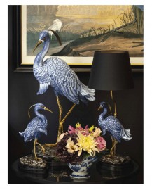 Lampe Heron Bleu Porcelaine et Bronze H101cm