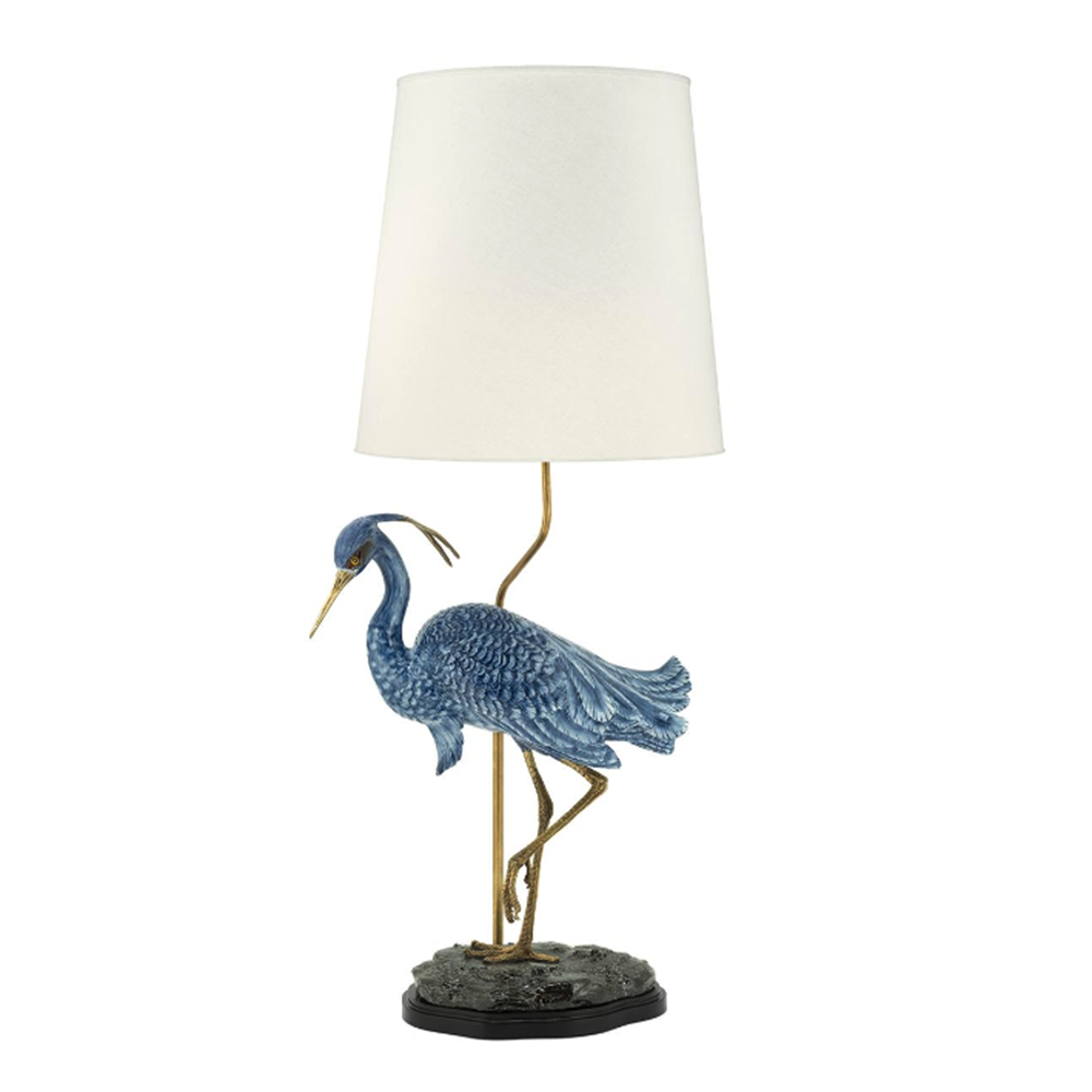 Lampe Heron Bleu Porcelaine et Bronze H101cm