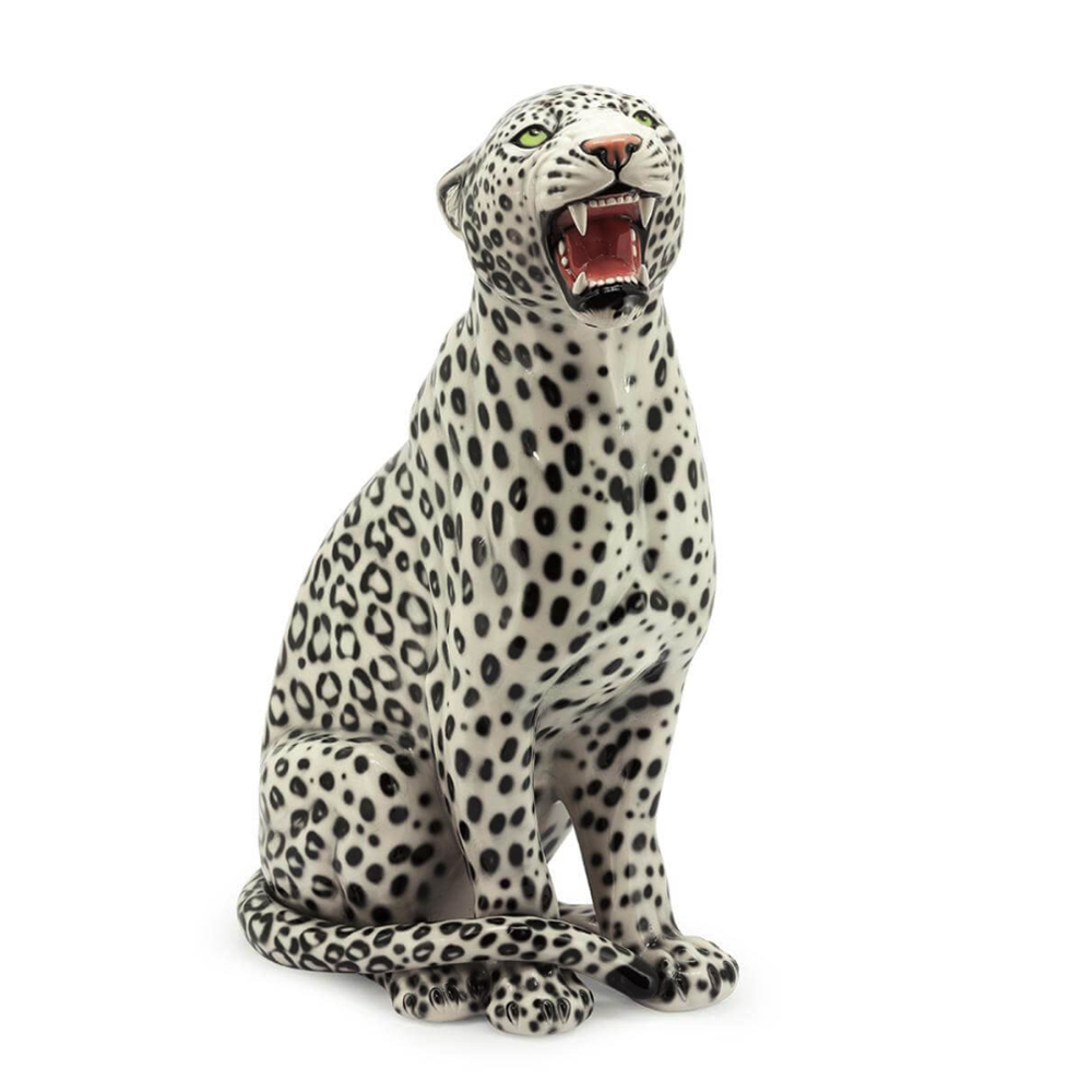 Statue in Ceramic Grey Leopard H83cm