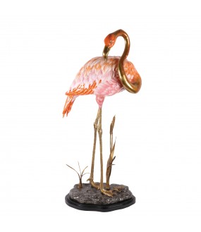 Flamingo in Porcelain, Brass and Gold, 81cm high