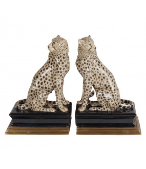 Porcelain bookends, an unusual decorative object, two beautiful cheetah