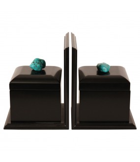 Delicate black bookshelves in black wood with turquoises, a craftsmanship of all beauty.