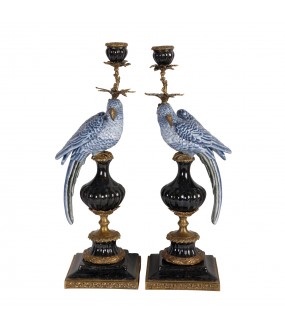 Blue Parrot Candlesticks, The Pair