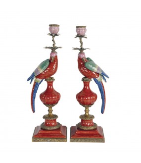 Red Parrot Candlestick H50cm
